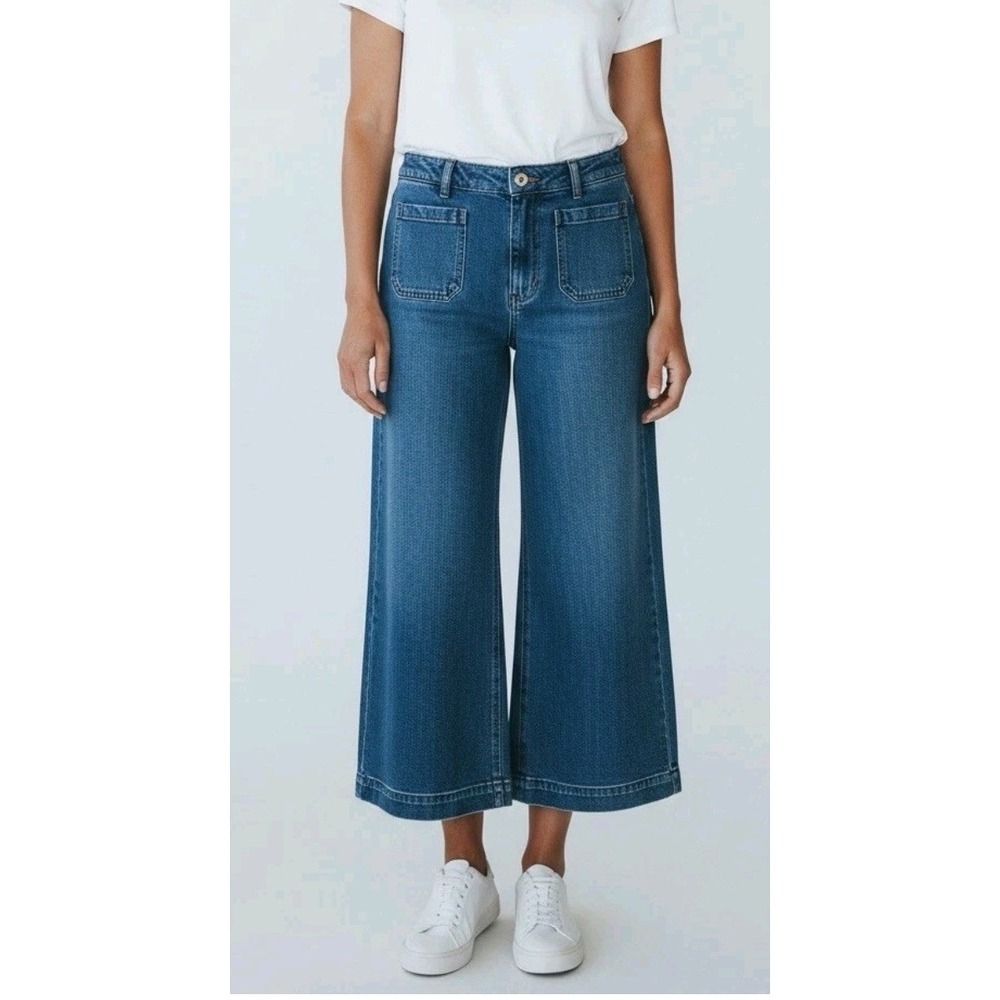 Maeve The Colette Wide Leg Cropped Jeans Medium Wash Patch Pocket Size 31